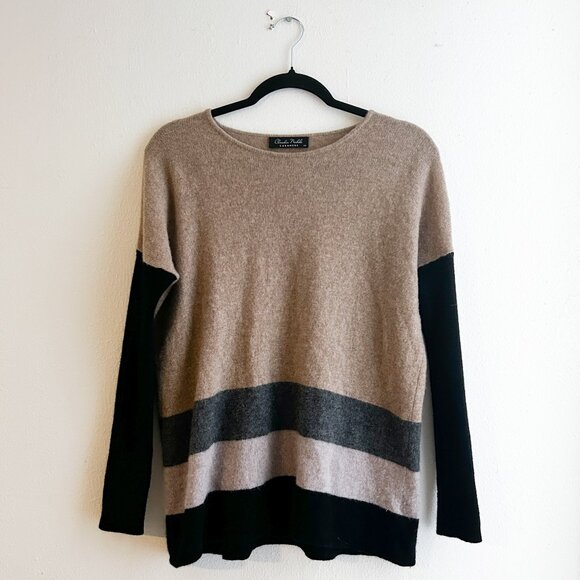 CLAUDIA NICHOLE 100% Cashmere Drop Shoulder Colorblock Sweater - Picture 2 of 7